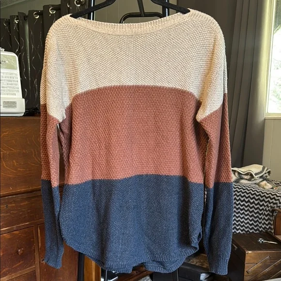 Colorblock Sweater in Cream, Brown, and Blue - Picture 2 of 4